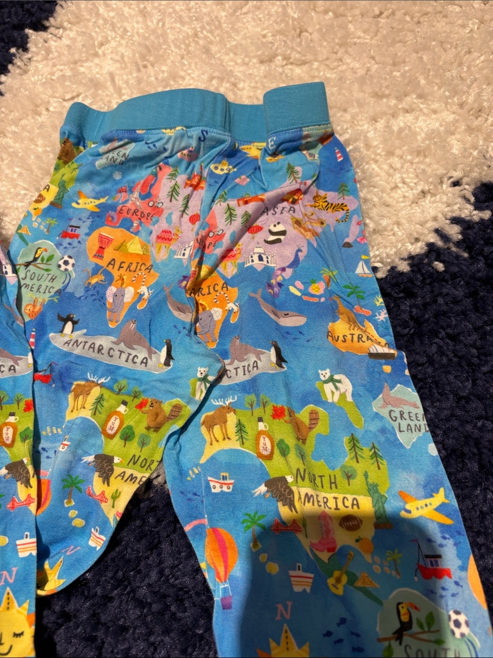Little Sleepies Multicolor World Map Pajama Top with Bright Blue Trim - Picture 4 of 5